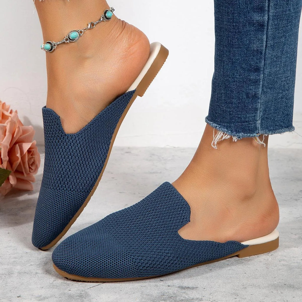 Adult mesh slip-on sandals in apricot, blue, or green with round toe and rubber sole