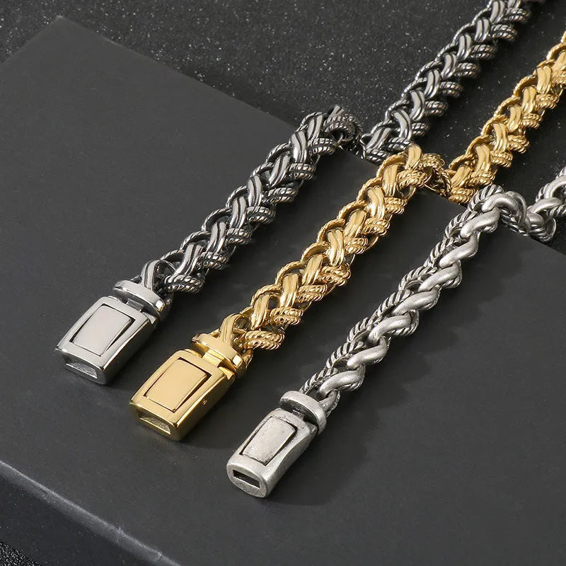 Men's titanium steel keel chain necklace with vintage antique silver finish and geometric pendant