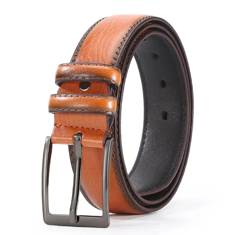 Men's imitation leather business belt with alloy pin buckle in elephant pattern design