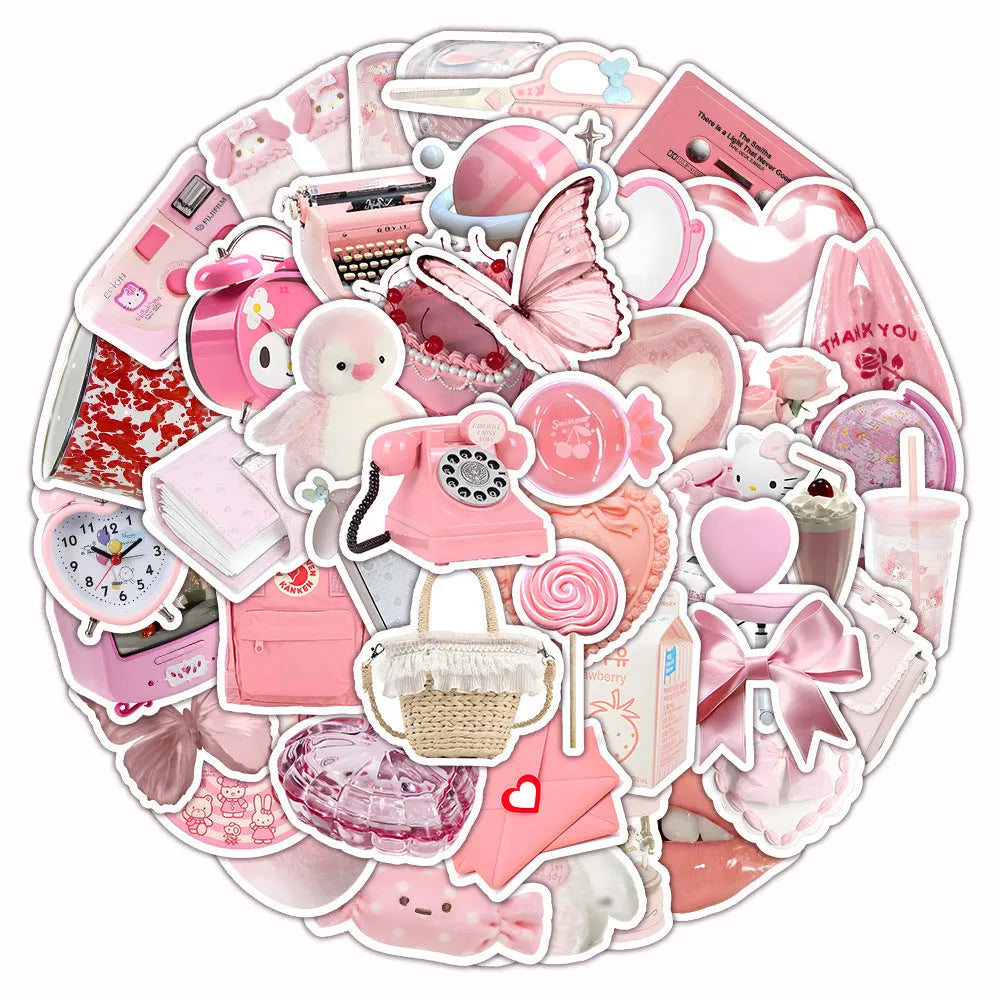 Two types of pink girl heart decorative stickers with realistic 3D appearance, 63 pieces per design