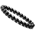 A geometric black agate bead stretch bracelet with 8mm stones on an elastic cord.
