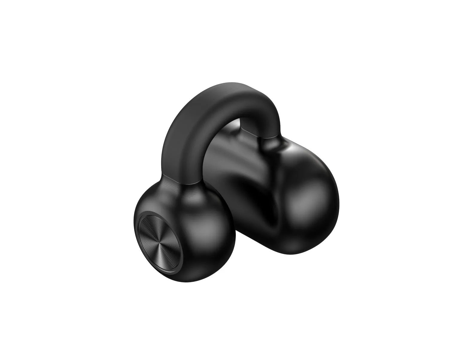 Black clip-on wireless bone conduction Bluetooth headset for sports and exercise.