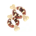 Natural rubber bone-shaped dog teeth grinding toy shown in two sizes for oral health and anxiety relief