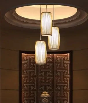 Natural bamboo plait decorative lamp with Southeast Asian styling, 35cm height