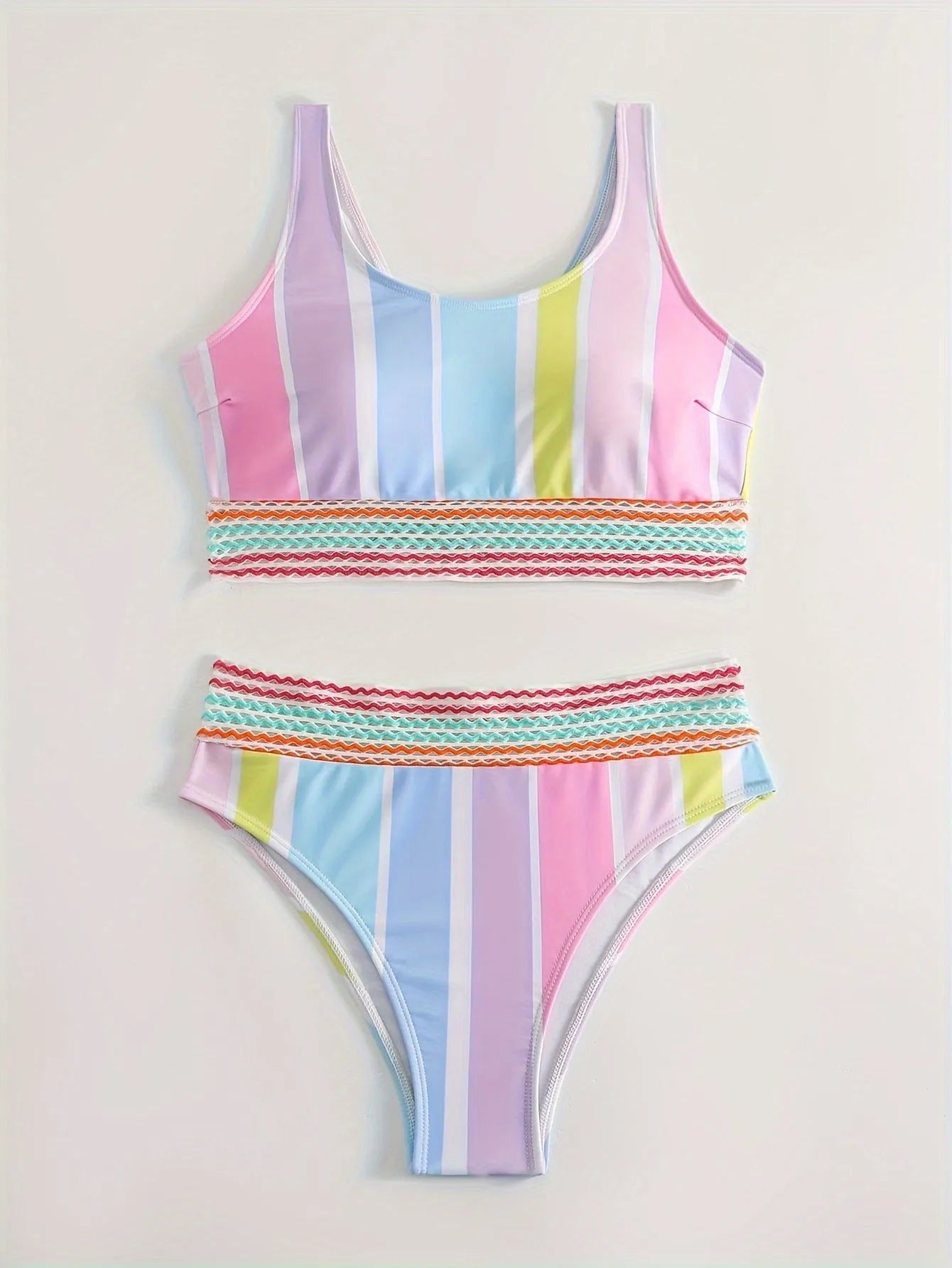 Women's striped bikini swimwear in sports casual style with briefs bottom