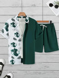 Men's casual Hawaii 3D printed short sleeve top and matching shorts set.