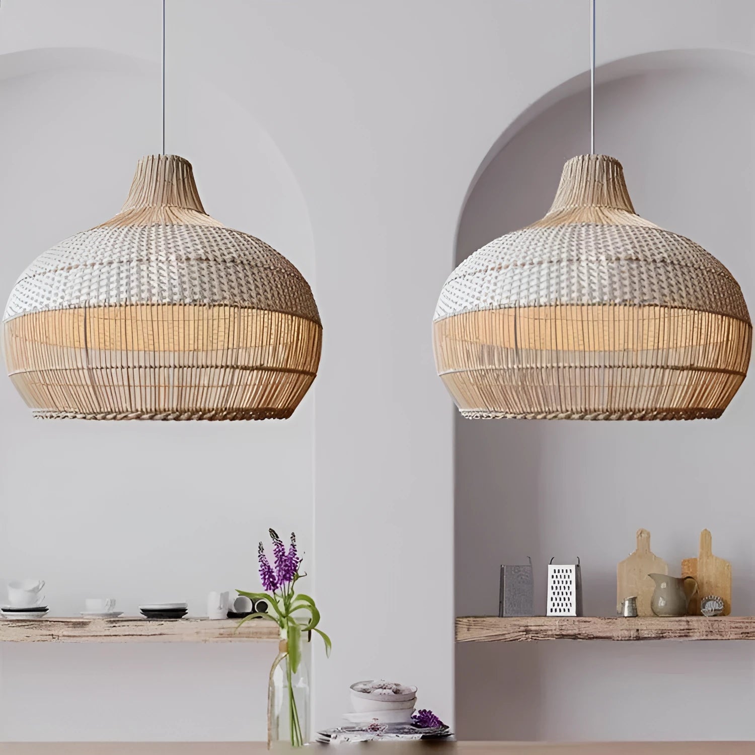 60cm woven rattan chandelier in pastoral Southeast Asian style for living room