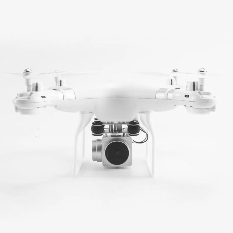 Black alloy HD aerial photography drone with remote control handle against a sky background.