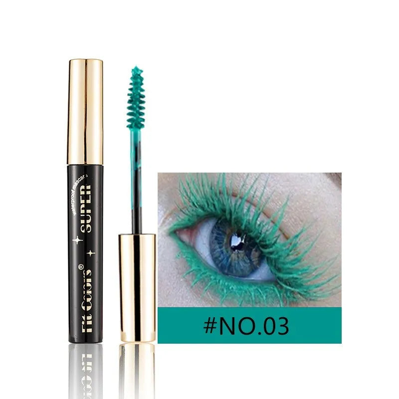 Colourful mascara for stage and nightclub use showing 12 different shade options