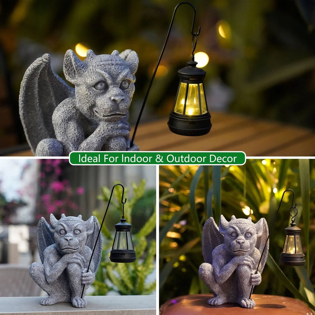 Creative stone statue ghost solar decoration resin garden lamp on outdoor patio