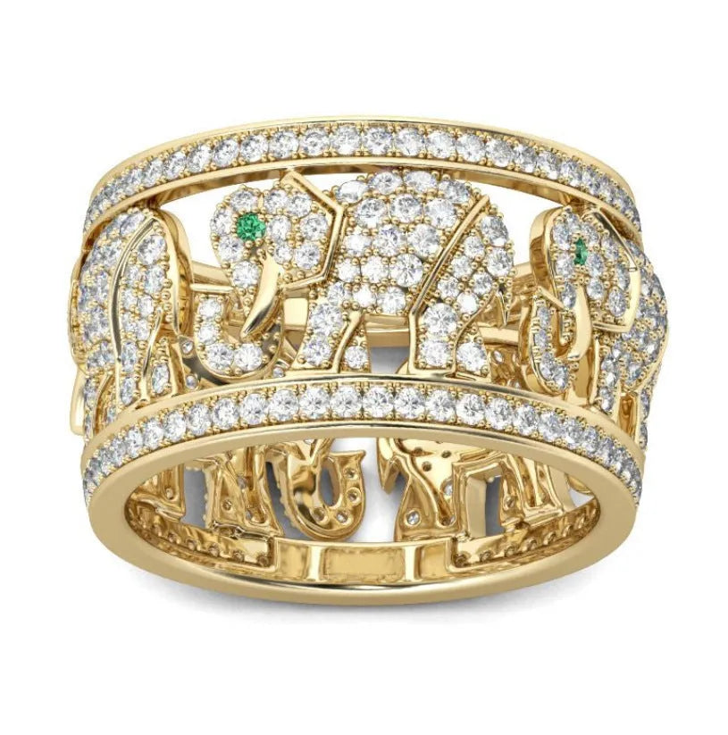 Alloy full diamond elephant ring with electroplating in AJZ1935 and AJZ141 colours