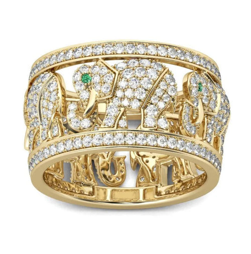 Alloy full diamond elephant ring with electroplating in AJZ1935 and AJZ141 colours