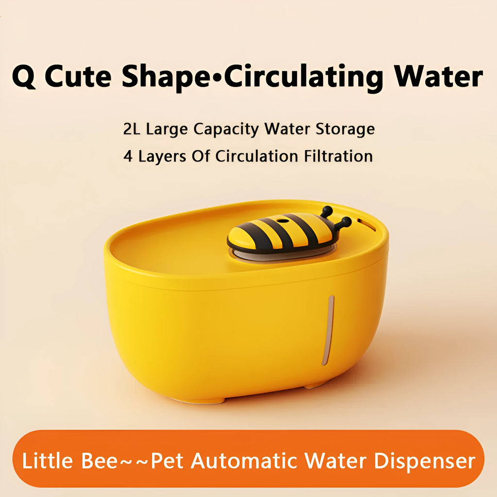 Yellow USB-powered cat water fountain with filter on anti-slip base.