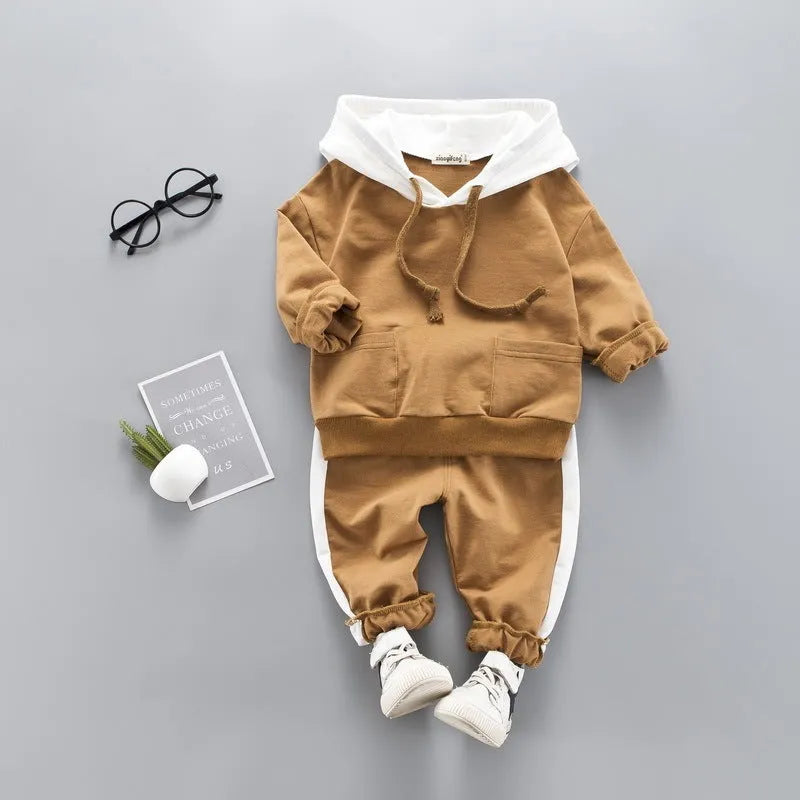Two piece children's suit for boys in blue, long sleeve trousers style, European American design, available in sizes 80cm to 110cm