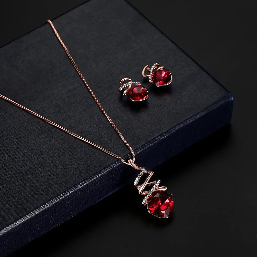 Women's bridal jewellery set with adjustable necklace and matching earrings