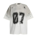 Men's black and white pure cotton short-sleeve printed t-shirt on a hanger.