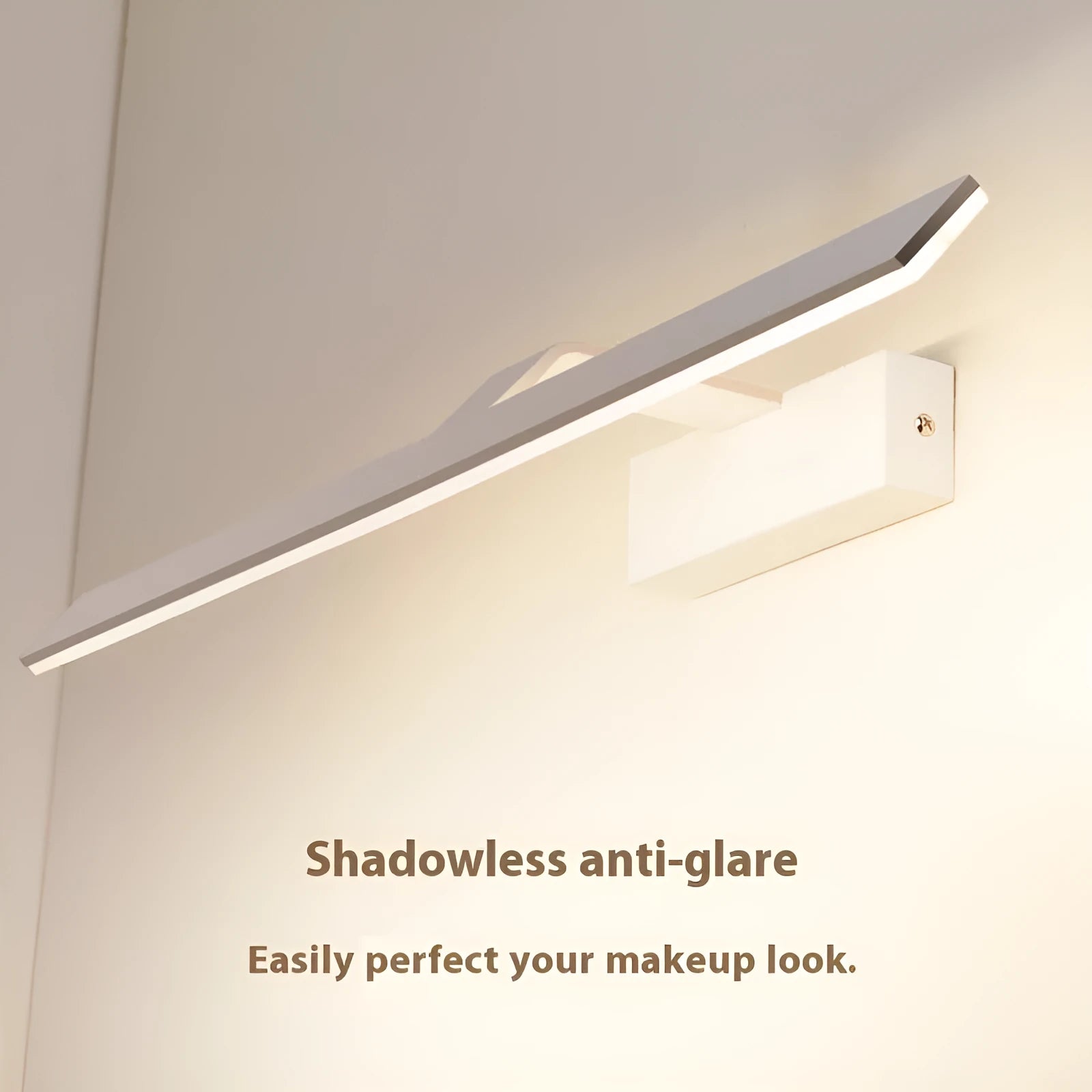 White LED bathroom mirror headlight with tri-colour dimming, shown in 580mm size.