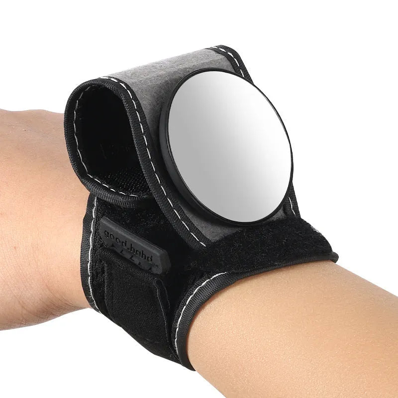 Black nylon wrist-mounted bicycle rear-view mirror with adjustable strap