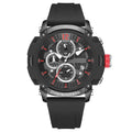 Men's black multi-function digital watch with luminous display showing time and calendar
