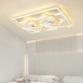 Modern ceiling fan with integrated light fixture, 1100mm size with plastic blades and acrylic lampshade.