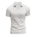 Men's loose fit light grey V-neck short sleeve casual t-shirt laid flat
