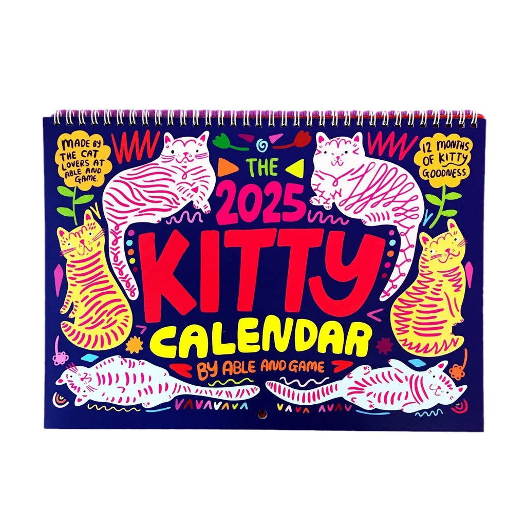 Cat themed yearly wall calendar for 2024 or 2025 on paper
