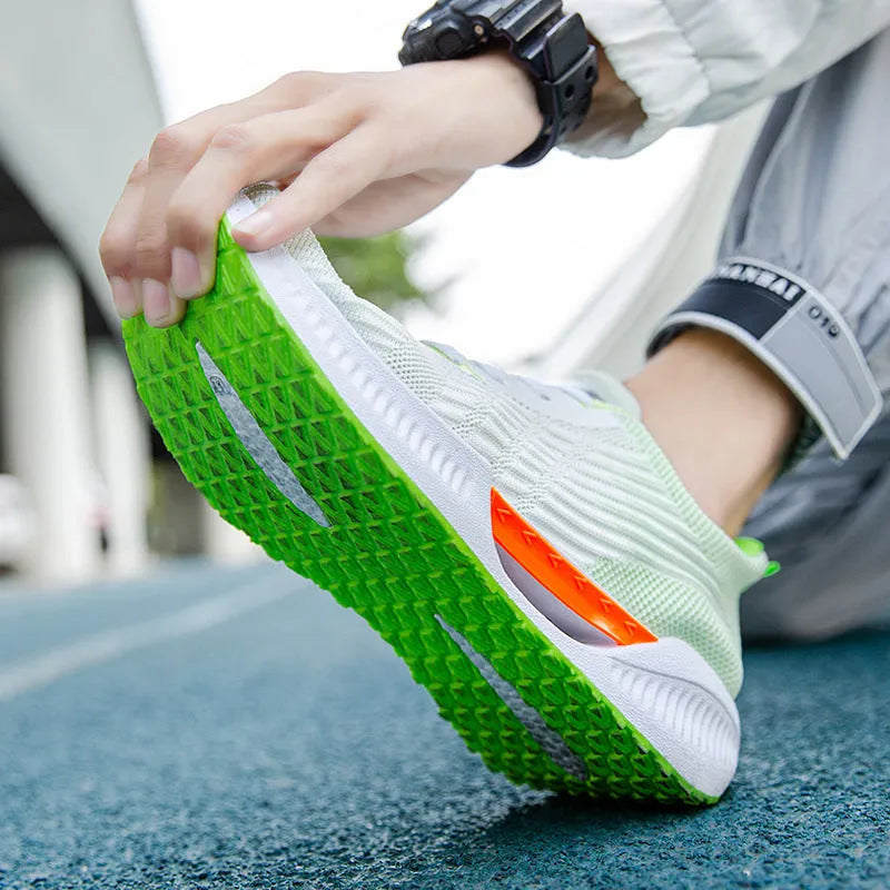 Men's blue casual sports mesh shoes with cloth upper and round toe on a wear-resistant plastic sole