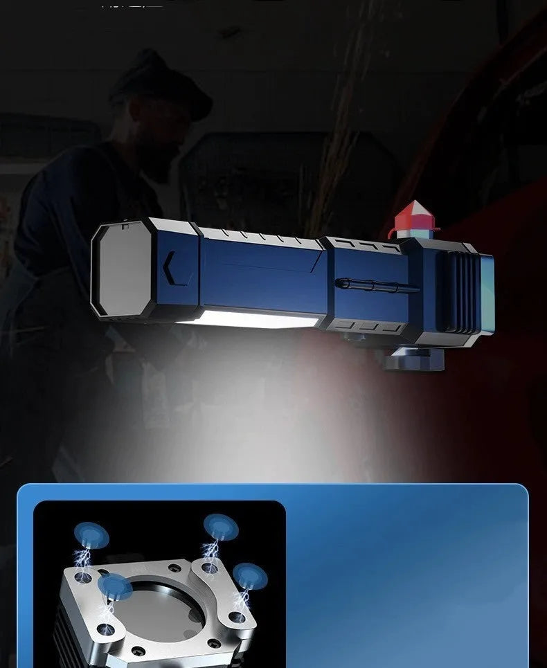 Silver portable power bank LED emergency flashlight with plastic shell for outdoor and emergency use
