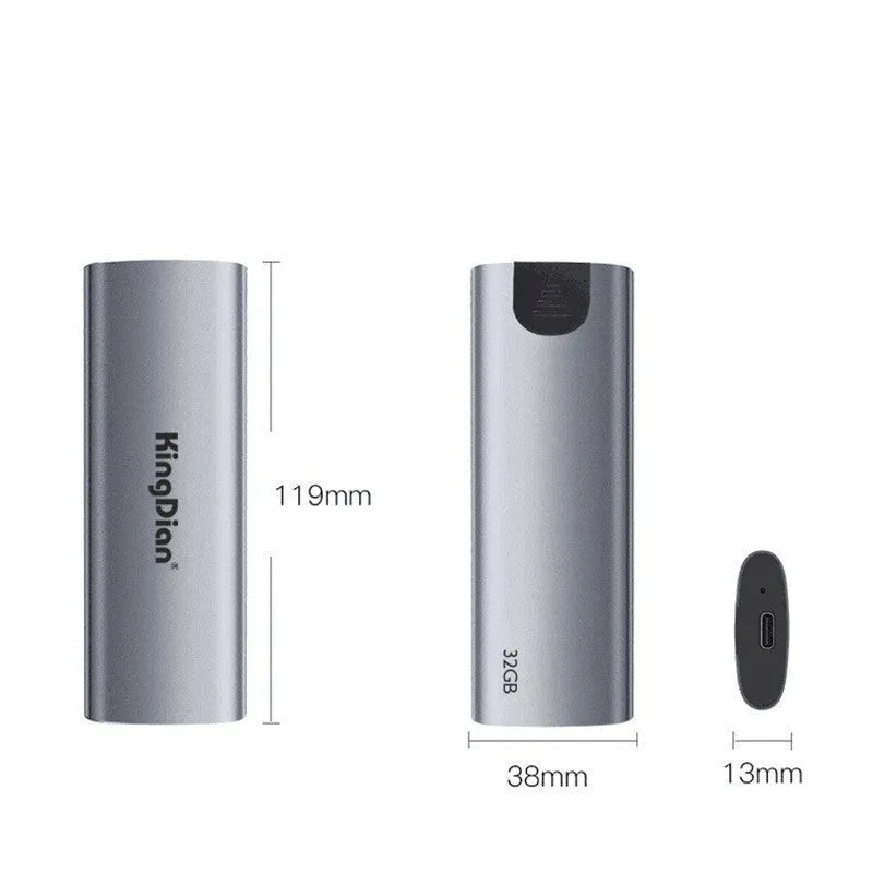 Grey mobile SSD external hard drive with USB 3.0 interface for phone connection