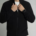 Men's black modal loose fit cardigan casual sweater front view