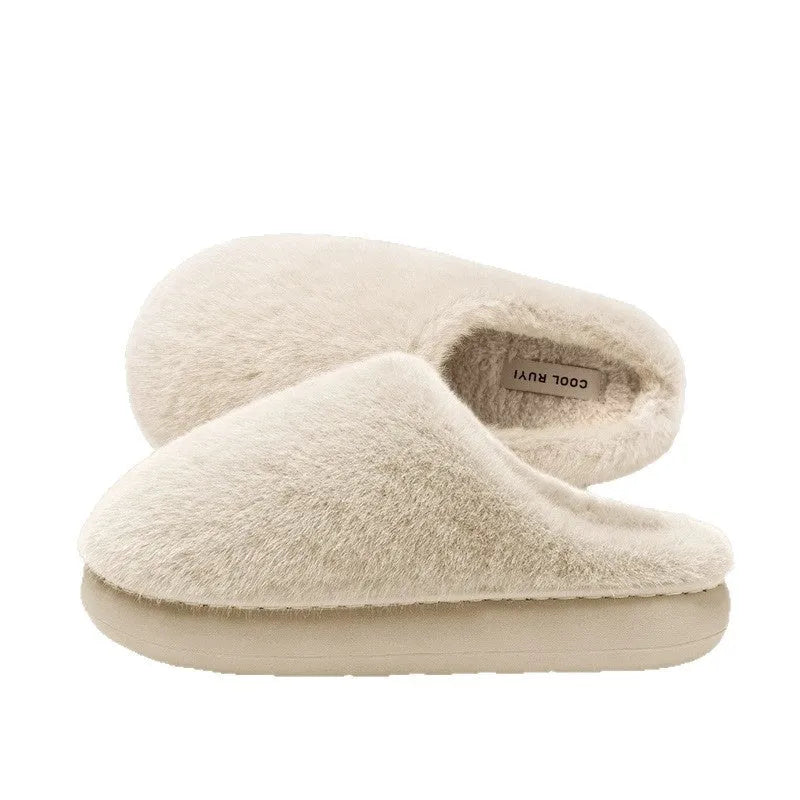 Non-slip Winter Insulated Cotton-padded Shoes for Couples Men's Warm Plush House Slippers with Artificial Wool Lining in Beige Green Pink Gray Khaki Sizes 36 to 45 Flat Heel Round Toe Wear-Resistant Outdoor Indoor Use