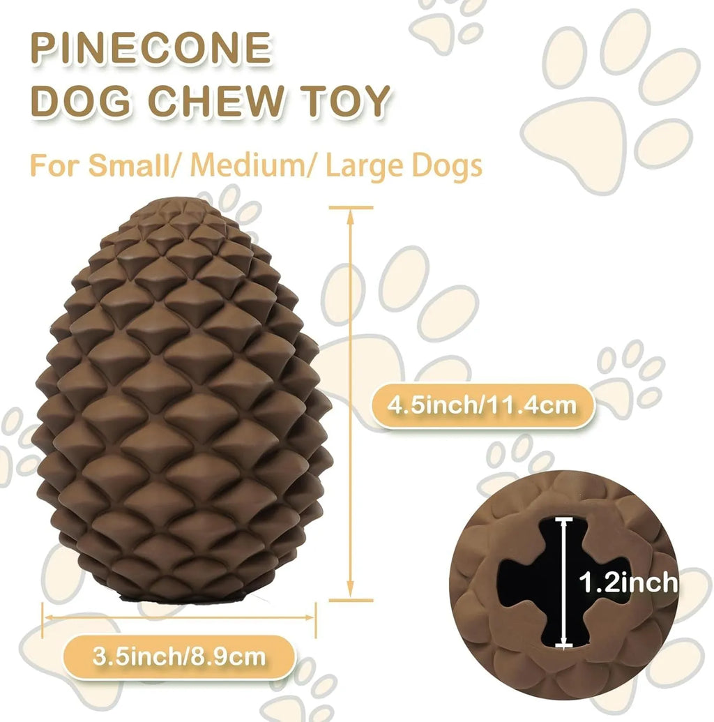 Yellow pine cone shaped dog chew toy with treat dispenser for medium large aggressive chewers