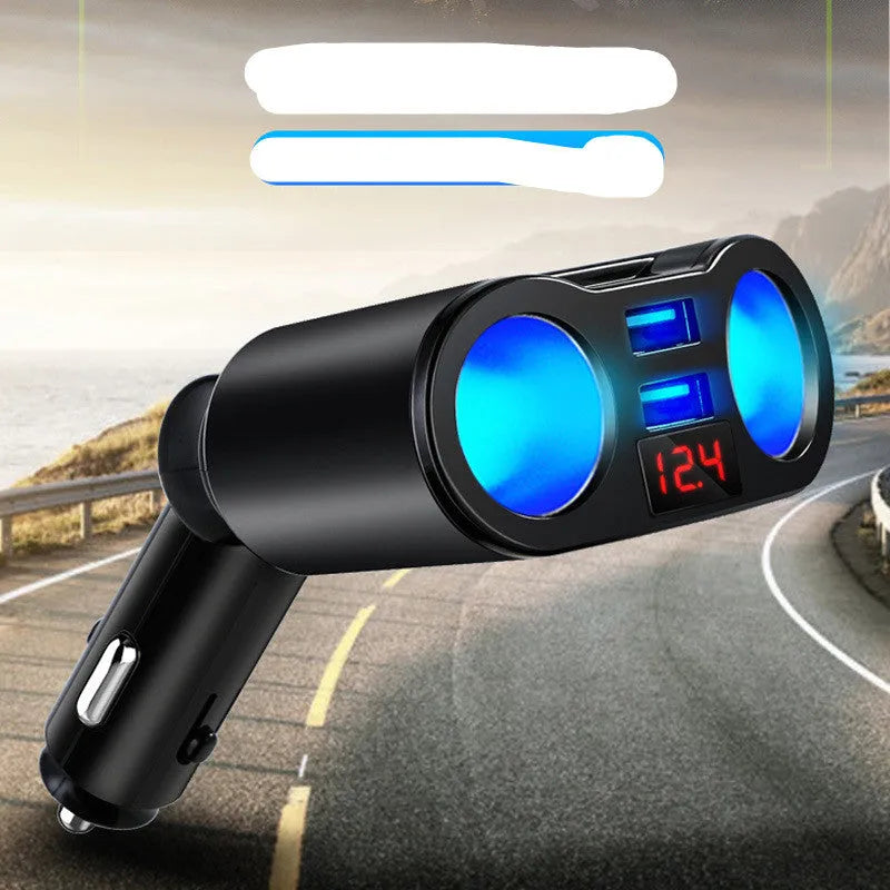 Car Bluetooth receiver and FM transmitter plugged into a cigarette lighter socket