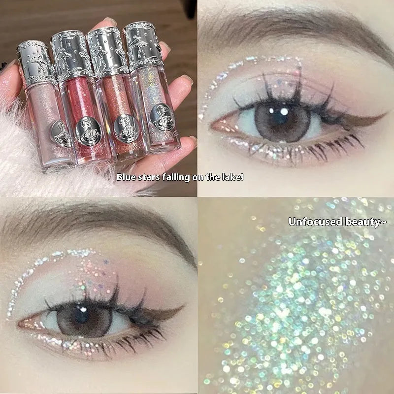 Five shades of liquid eye shadow for ballet and performance makeup in pink, peach, lilac, bronze, and rose gold