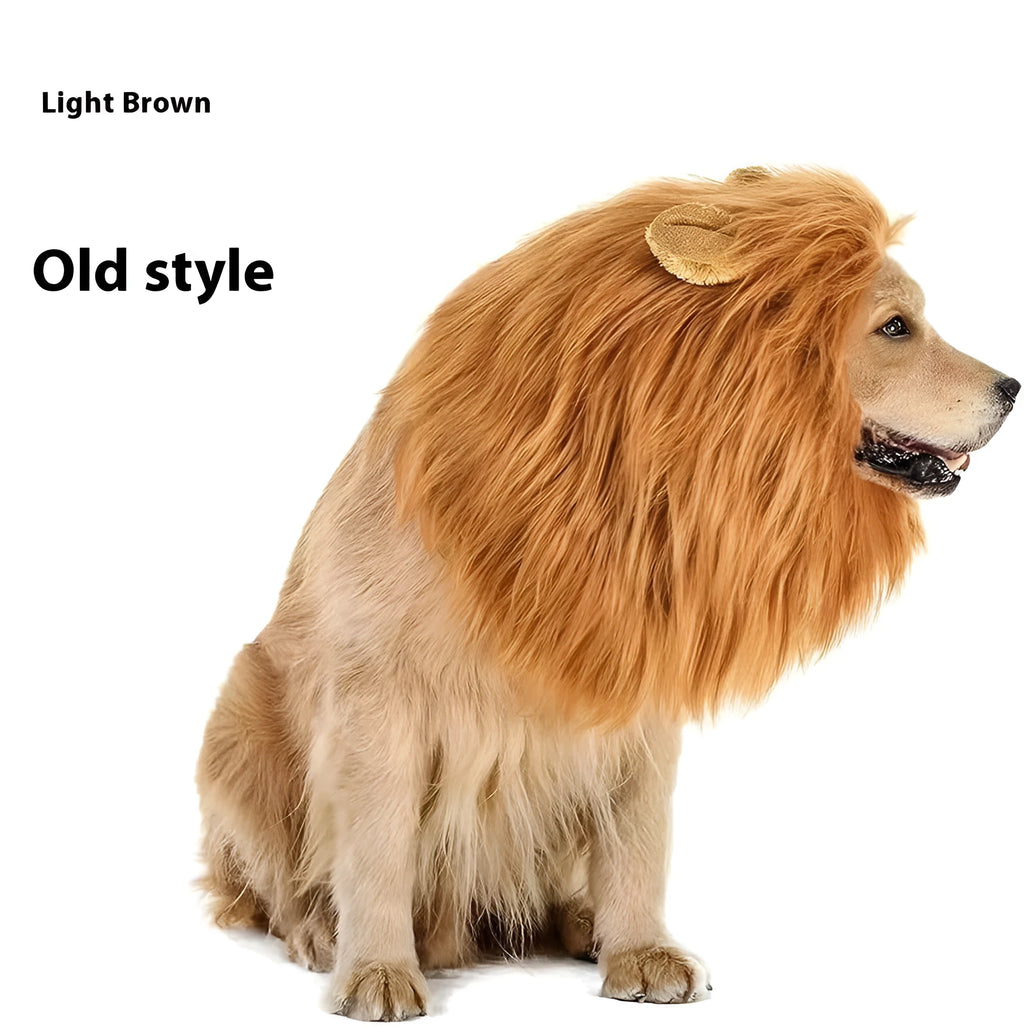 Dog lion head cover light brown lined headdress with elastic band fit for S size neck up to 50cm