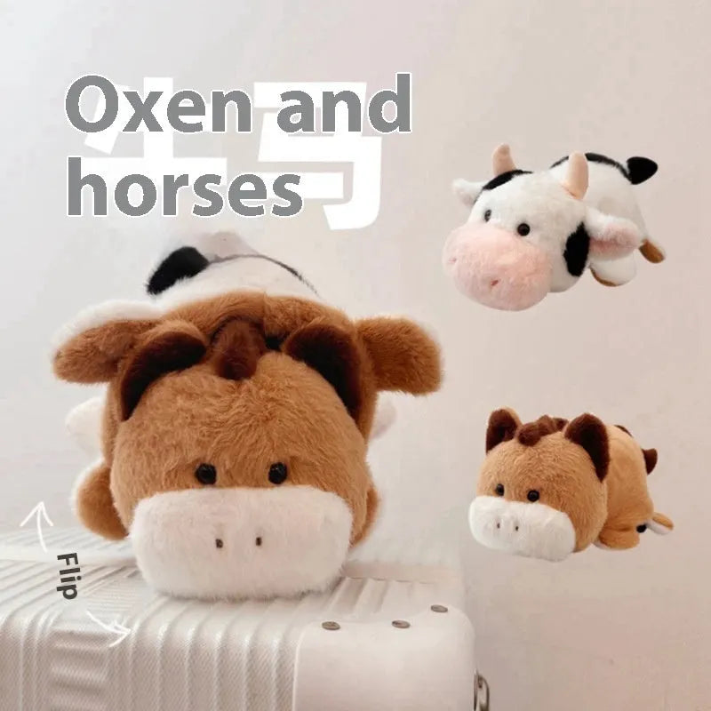 Creative transformation doll plush toy in cow horse colour, 18cm pendant height, multi-function design for teenagers