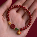 Cinnabar bracelet with emperor sandstone beads and fu character symbol in new Chinese style