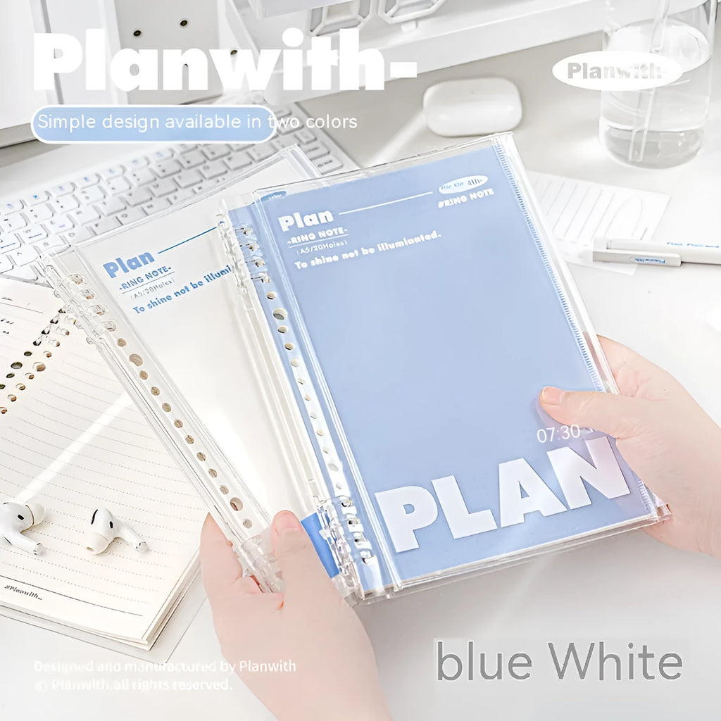 A5 PVC spiral notebook organiser in blue colour showing loose binding mechanism
