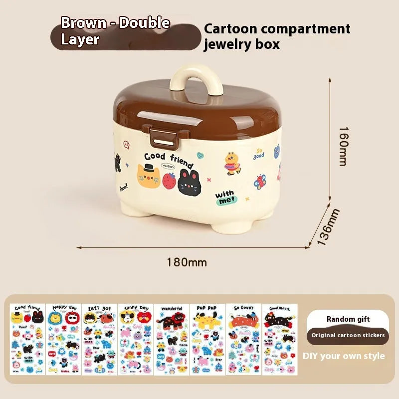 Cartoon style desktop storage box with 2L capacity and organisation stickers