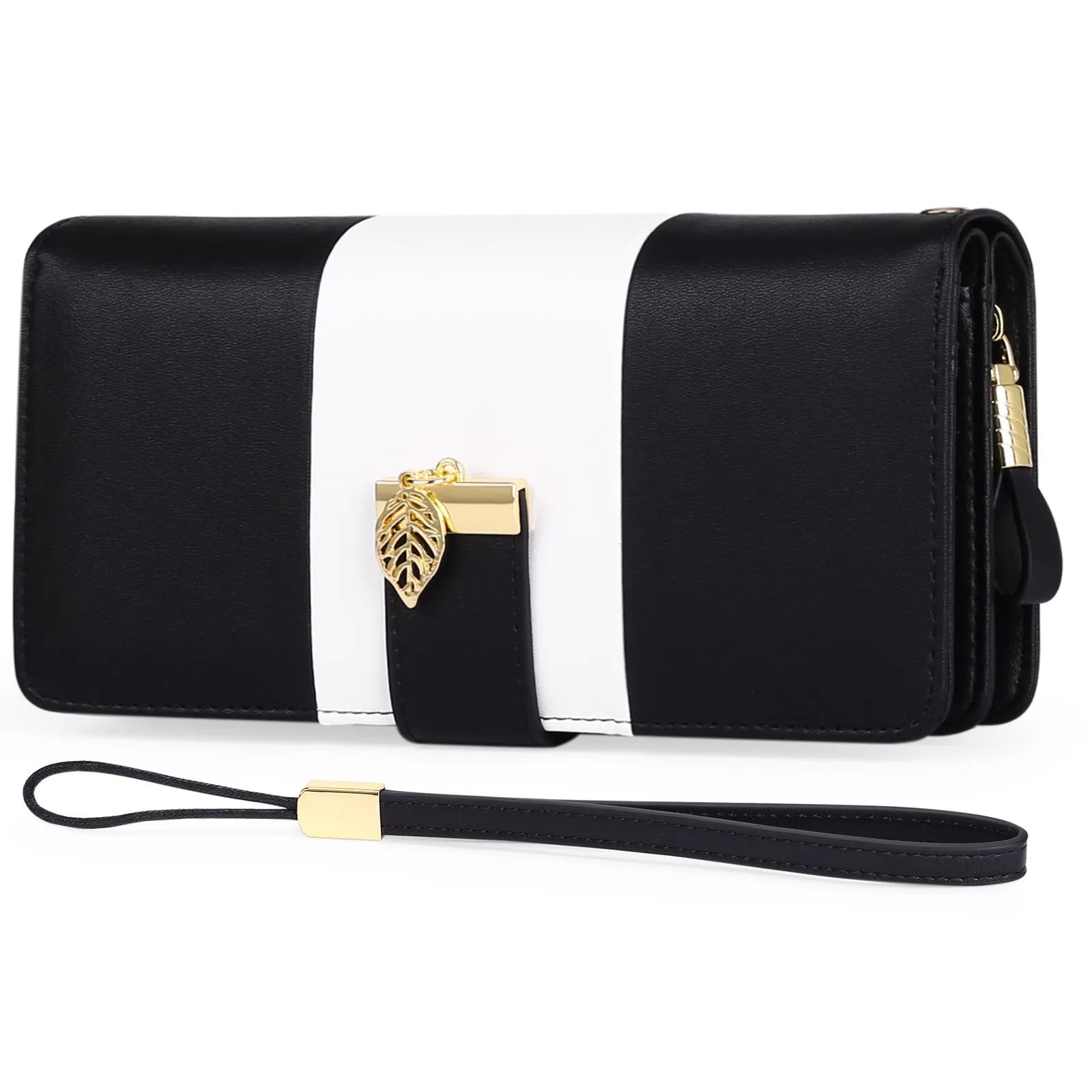 Anti-theft clutch handbag with lock and brush compartment in PU leather, shown in black colour.