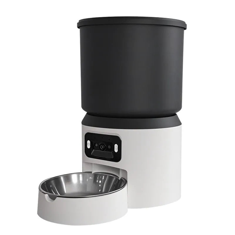 4L smart pet feeder with camera and stainless steel bowl for cats and dogs