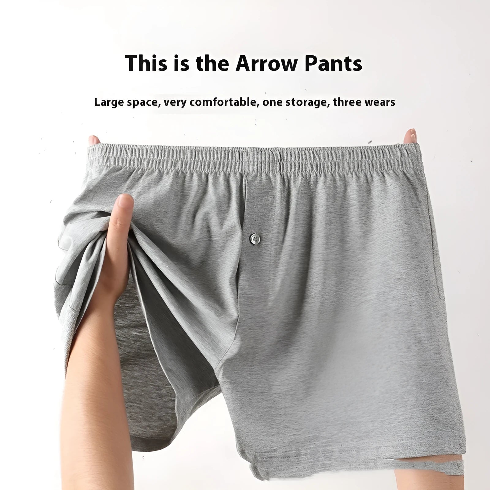 Men's pure cotton high-waist boxer shorts in light grey, navy blue, and black colours.