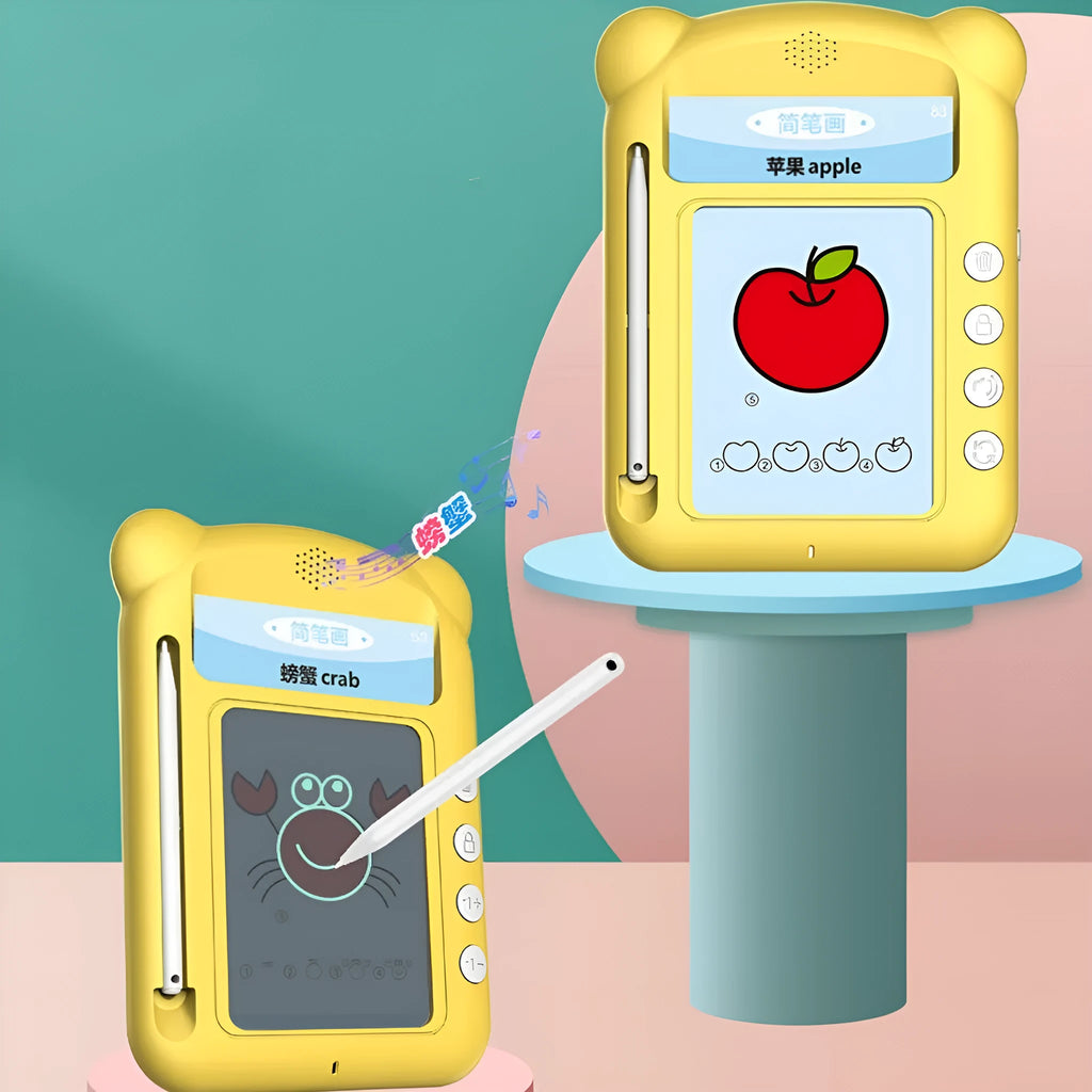 Yellow bilingual early education learning machine with educational cards for child development