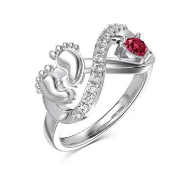 Silver geometric ring with rose red electroplated finish featuring new baby footprints design