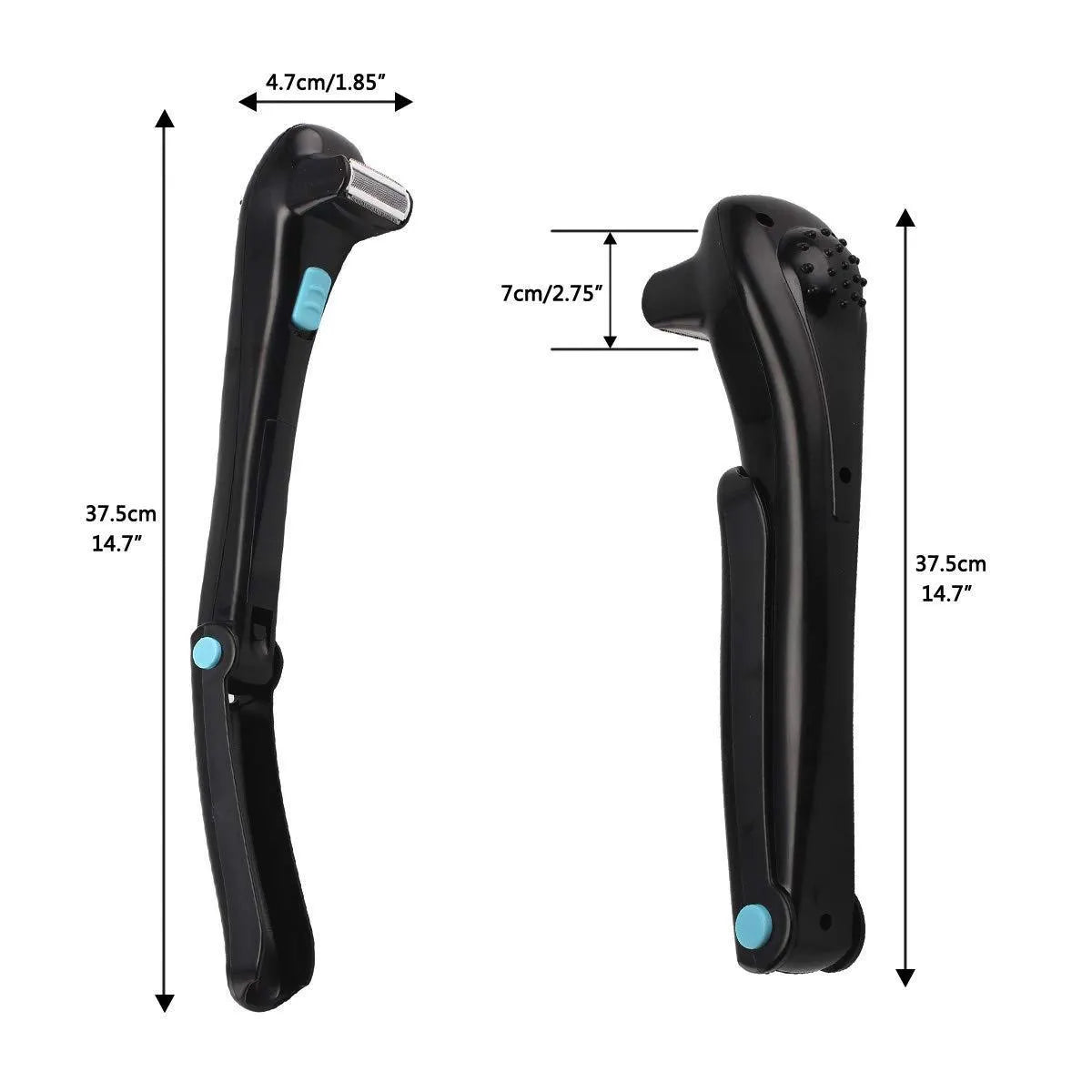 Black folding dry battery electric body shaver on a white background.