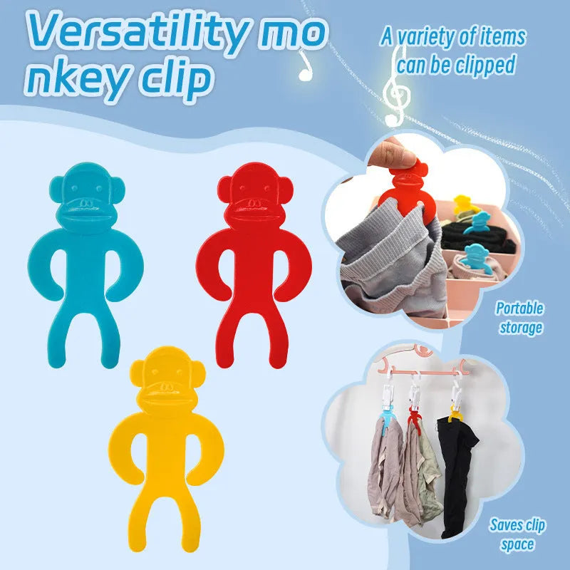 Plastic sock clips in blue, red and yellow colours for laundry organisation and machine washing