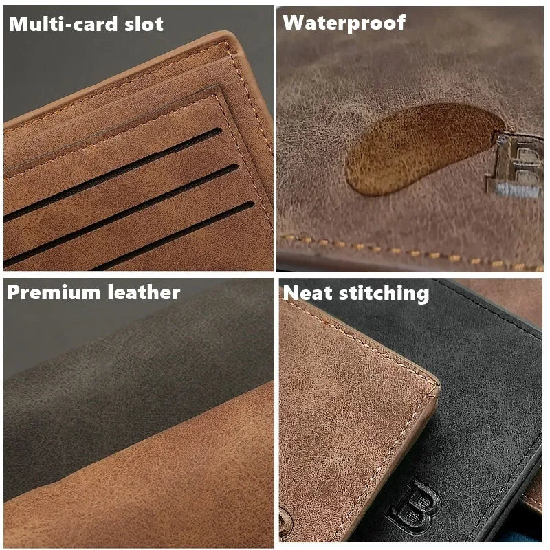 Slim men wallet 11 x 8.5 x 2 cm solid pattern black brown no zipper closure