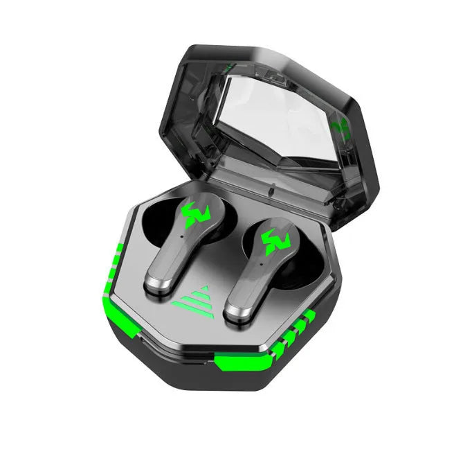 Black N35 wireless in-ear Bluetooth gaming headset with earplugs