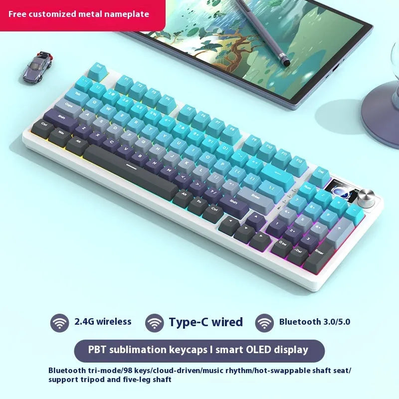 98 key wireless Bluetooth mechanical keyboard kit with metal knob and multiple colour options
