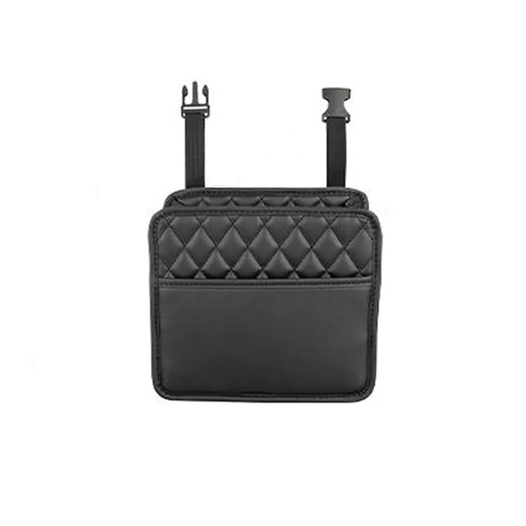 Leather hanging storage bag for car interior in black, pink, green, or white